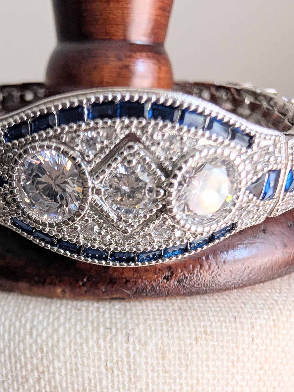 2.1 Carat Moissanite Bracelet Diamond & Sapphire Style Stones Art Deco Style 💎 - Picture 8 of 17